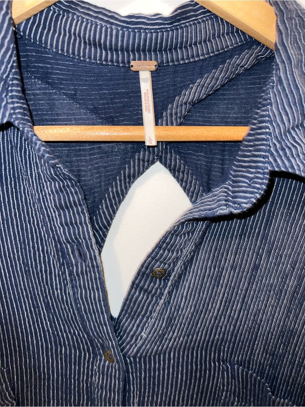 Free People Navy Pinstripe Cotton High-Low Tunic Shirt Dress Size L - Picture 6 of 6